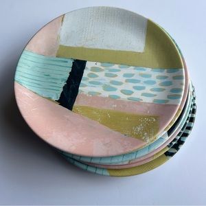 Pier 1 Melamine Plates (8) Pink/Blue Abstract 8.5"